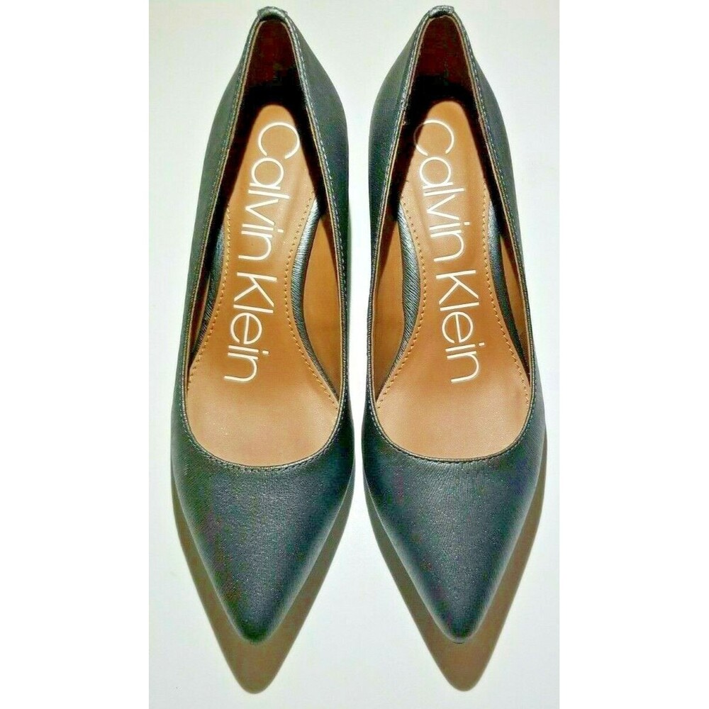 Calvin Klein Pumps Heels Gunmetal Gray Texture Leather Gabrianna US Size 5